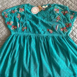 Umgee flower sheer baby doll style top